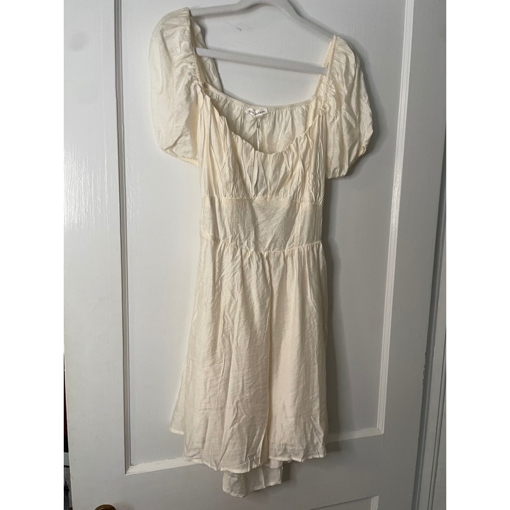 Blu Pepper Ivory Dress Women's Large Puff Sleeve Open Back Tie Mini Casual